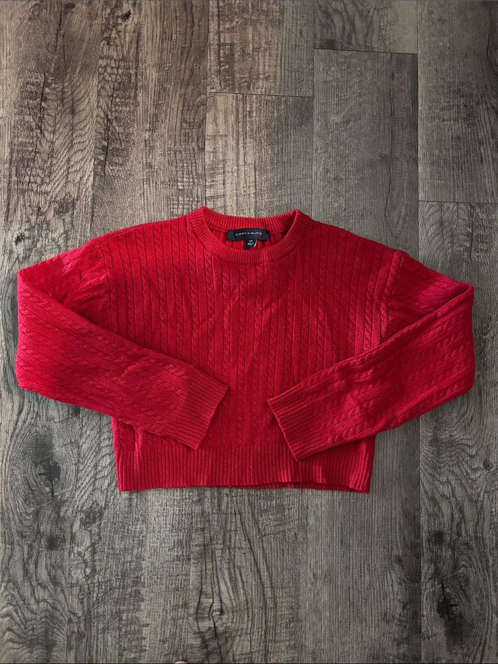 Tommy Hilfiger Cable-Knit Crewneck Sweater - Red - Size Small